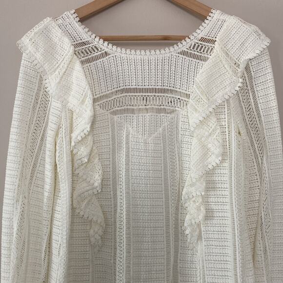 Sezane Diana Crochet Lace Long Sleeve Ruffle Mini Dress Ecru Cream Size 4 - Picture 4 of 16